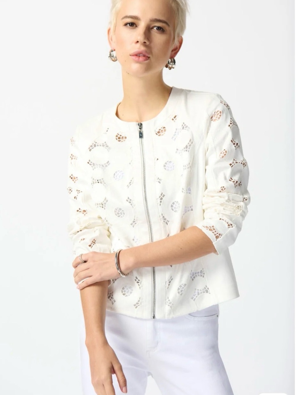 FOILED SUEDE JACKET WITH LASER CUT LEATHERETTE